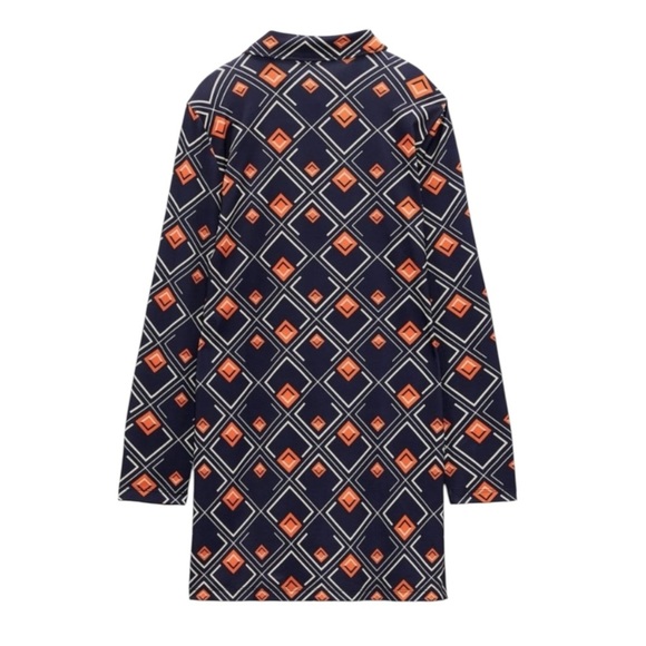 ZARA navy and orange retro mod geo print tunic top mini dress Size Medium - Picture 6 of 10